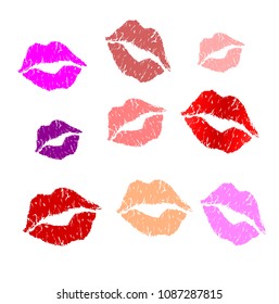 pattern of colorful lips on white background. Vector illustration.