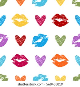 Pattern with colorful lips.Seamless vector valentines print.Textile texture for valentine's day