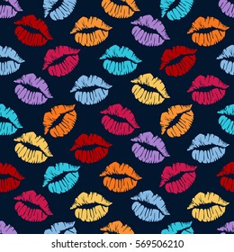 Pattern with colorful lips.Seamless vector valentines print.Textile texture for valentine's day