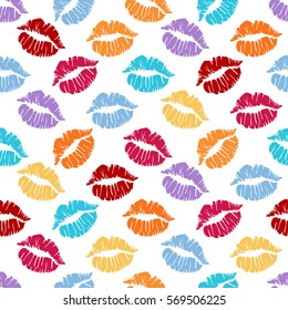 Pattern with colorful lips.Seamless vector valentines print.Textile texture for valentine's day