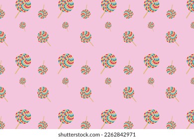 Pattern colorful lollipop at pink background 