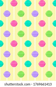 A pattern of colorful lollipops on a stick. Vector graphics.