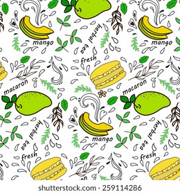 Pattern with colorful macaroon cookies on white. Vector illustration.