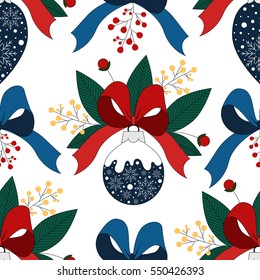 Pattern with colorful new year balls.New Year and Christmas background and print.Holiday textile texture