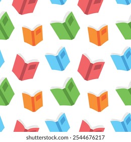 Pattern of colorful open books in red, green, and blue, ideal for themes of reading and education.