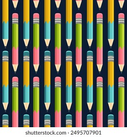 pattern with colorful pencils, repeating pattern. Design for education, school projects, packaging, stationery decorative