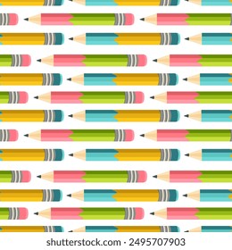 pattern with colorful pencils, repeating pattern. Design for education, school projects, packaging, stationery decorative