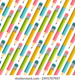 pattern with colorful pencils, repeating pattern. Design for education, school projects, packaging, stationery decorative