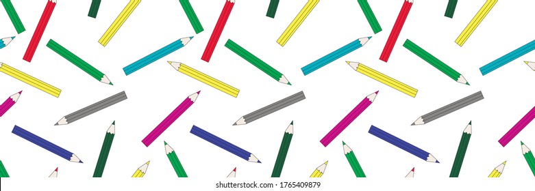 Pattern with colorful pencils. Suitable for school or office cards, decor, background, packaging.