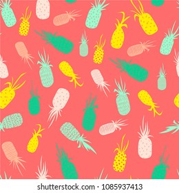 Pattern of colorful pineapples with patterns. Vector image on pink background.
