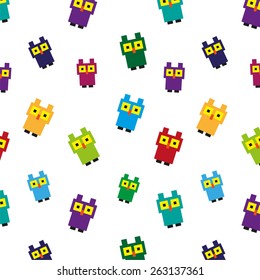 Pattern with colorful pixel owl.