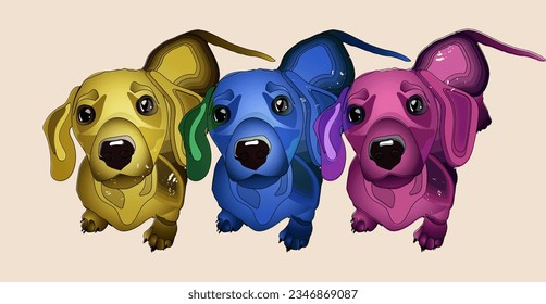 pattern of colorful puppies on a background of old paper
