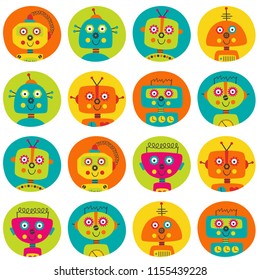 pattern with colorful robots in circle  -  vector illustration, eps