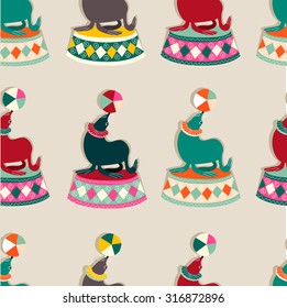 pattern with colorful sea lions with the ball - Illustration