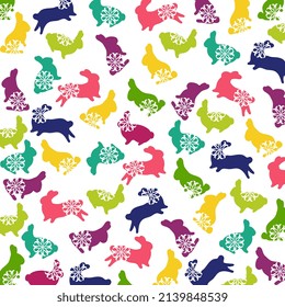 Pattern with colorful silhouette rabbit