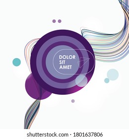 Pattern with colorful smooth lines and circles on white background for decorative design. Dynamic movement. Light background. Vector abstract graphic design