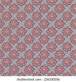 Pattern colorful snowflakes on a gray background