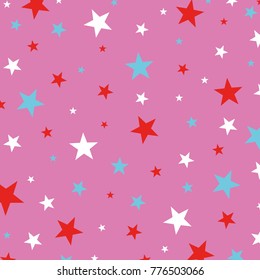 Pattern with colorful stars. Pink background. vector illustration
