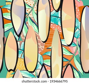 pattern with colorful surfboards with organic shapes. perfect pattern for textile backgrounds and decoration