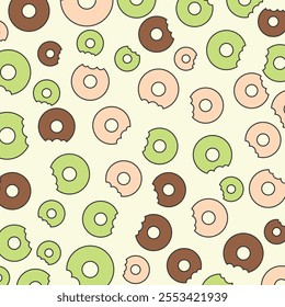 Pattern of colorful sweet donuts. Junk food background vector