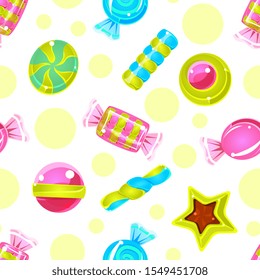 Pattern of colorful sweets on a white background. Vector illustration.