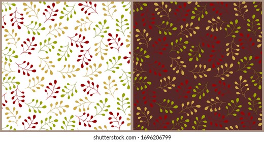 Pattern with colorful tree branches. Vector background with leaves.