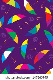 pattern with colorful umbrellas on a purple background