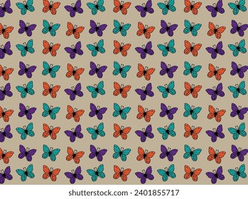 Pattern with colorful, vibrant butterflies, repeating background