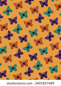 Patrón con mariposas coloridas y vibrantes, fondo repetitivo