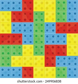 Pattern colorfull building blocks lego, blue, green, yellow and red, seamless
