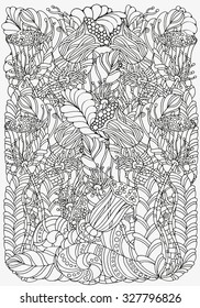 Pattern for coloring book. A4 size. Ethnic, floral, retro, doodle, vector, tribal design element. Black and white  background. zentangle