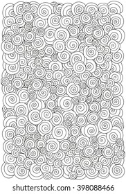 Pattern for coloring book. A4 size. Hand-drawn swirls, ringlets. Ethnic, doodle, vector, zentangle, tribal design element. Coloring book for adult.