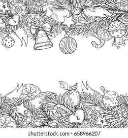 Pattern for coloring book for adult and children. New Year and Christmas hand drawn decorative elements. vector eps 8.