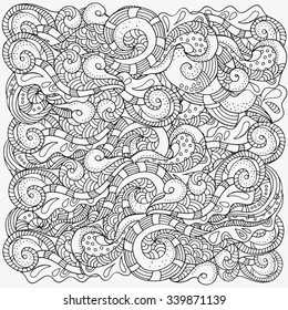 Pattern for coloring book. Artistic ethnic pattern. Hand-drawn, sea waves. ethnic, floral, retro, doodle, vector, zentangle tribal design element. Pattern for coloring book.
