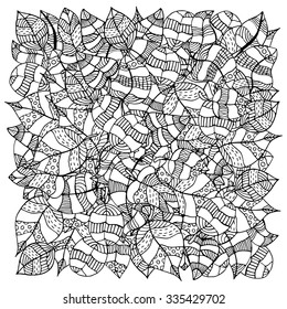 Pattern for coloring book with autumn leaves.  Ethnic, floral, retro, doodle, vector, tribal design element. Black and white  background.