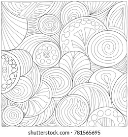 Pattern for coloring book. Black and white vector illustration.Abstract, scribble style, design. Hand drawn.