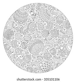 Pattern for coloring book. Christmas hand-drawn decorative elements in vector. Fancy Christmas ball from balls . Pattern for coloring book. Black and white pattern. Zentangle. Doodles.