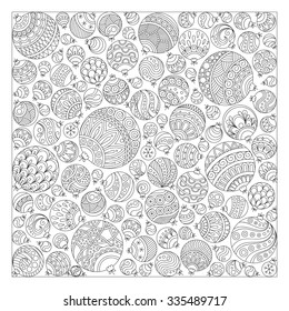 Pattern for coloring book. Christmas hand-drawn decorative elements in vector. Fancy Christmas balls, stars. Pattern for coloring book. Black and white pattern.