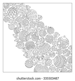 Pattern for coloring book. Christmas hand-drawn decorative elements in vector. Fancy Christmas balls, stars. Pattern for coloring book. Black and white pattern.