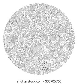 Pattern for coloring book. Christmas hand-drawn decorative elements in vector. Fancy Christmas ball from balls . Pattern for coloring book. Black and white pattern. Zentangle. Doodles.