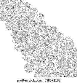 Pattern for coloring book. Christmas hand-drawn decorative elements in vector. Fancy Christmas balls. Pattern for coloring book. Black and white pattern.