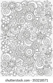 Pattern for coloring book. Christmas hand-drawn decorative elements in vector. Fancy winter Christmas snowflakes. Black and white pattern.  Made by trace from sketch. Zentangle