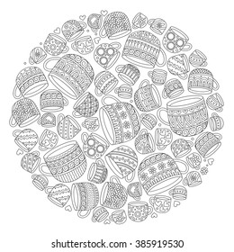 Pattern for coloring book with cups 