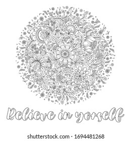 Pattern for coloring book. Ethnic, floral,  doodle, tribal design element. Black and white doodle vector background. Henna paisley mehndi doodles design tribal design element