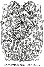 Pattern for coloring book.  Ethnic, floral, retro, doodle, vector, tribal design element. Black and white  background. zentangle