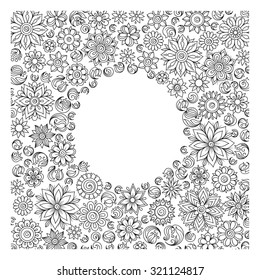 Pattern for coloring book. Ethnic, floral, retro, doodle, vector, tribal design element. Black and white background. Doodle vector background. Henna paisley mehndi doodles design tribal design element