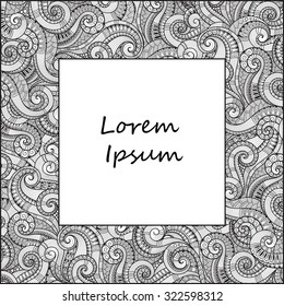 Pattern for coloring book. Ethnic, floral, retro, doodle, vector, tribal design element. Black and white background. Doodle vector background.
Abstract decorative  vector frame. greeting card design 