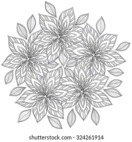 Pattern for coloring book. Ethnic, floral, retro, doodle, vector, tribal design element. Black and white background. Doodle vector background. Henna paisley mehndi doodles design tribal design element