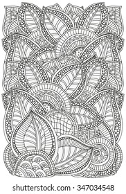 Pattern for coloring book.  Ethnic, floral, retro, doodle, vector, tribal design element. Black and white  background.