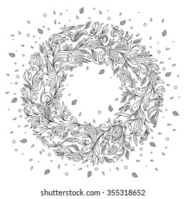 Pattern for coloring book. Ethnic, floral, retro, doodle, vector, tribal design element. Black and white background. Doodle vector background. Henna paisley mehndi doodles design tribal design element